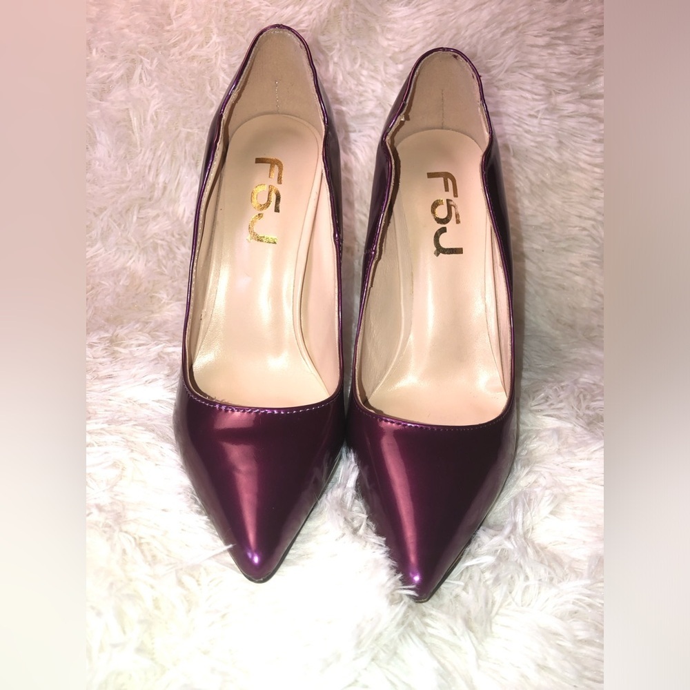FSJ Metallic Plum Pointed-Toe Stiletto Heels - Women's - Picture 2 of 15